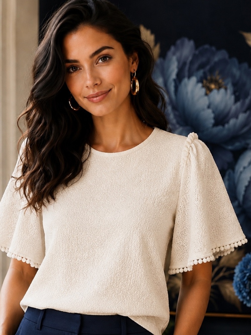 Anthropologie Sunday in Brooklyn Cream Textured Flutter Sleeve Blouse Small